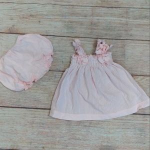 Aletta pink candy striped seersucker dress & bloomers sz 6m